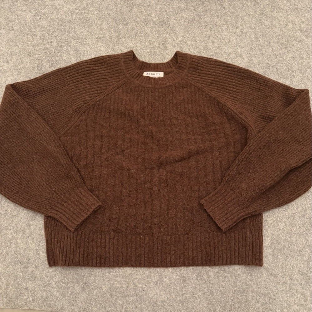 Athleta Women's Sweater Layover Crew Merino Wool Blend Knit Brown Cozy Size M